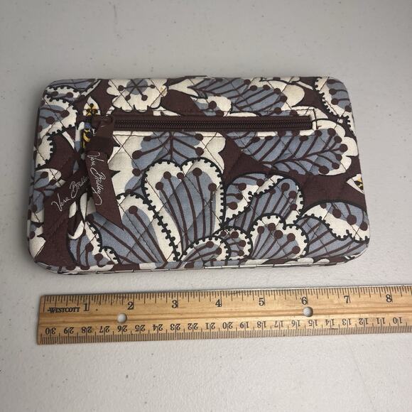 Vera Bradley Blooms Slate Wallet Hard Case Quilted Floral Blue Brown 8x5" - Picture 10 of 13